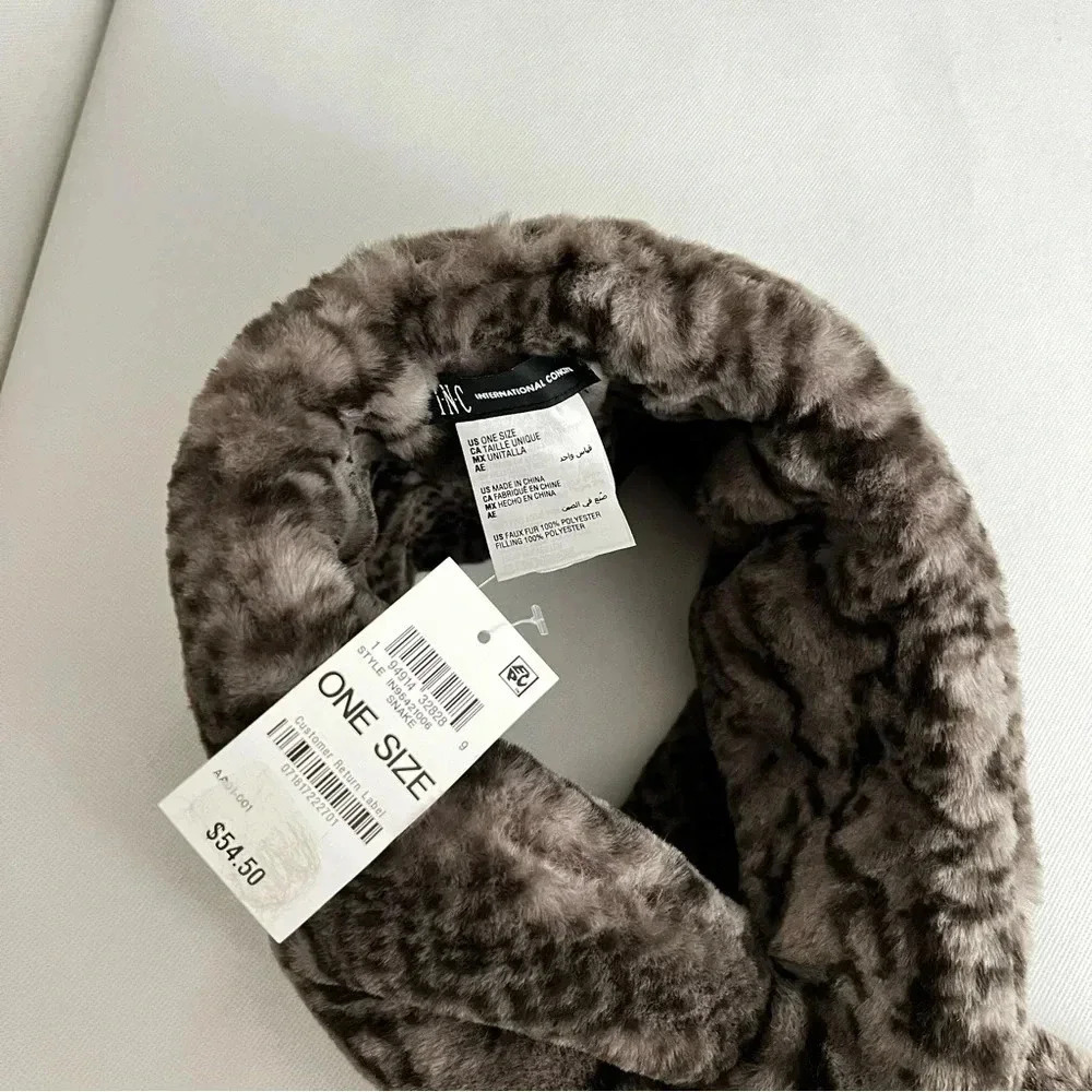 I.N.C Pull-Through Faux -Fur Scarf Snake Print Gray And Black Cozy - Picture 7 of 8